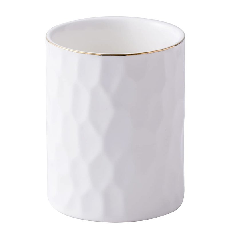 YOSCO Ceramic Aesthetic Pen Holder for Desk Cute White Pencil Holder Cup Pot Desk Organizer Office Supplies - Stylish Office Decor, Makeup Brush Holder,Toothbrush Holder (White) - Image 1